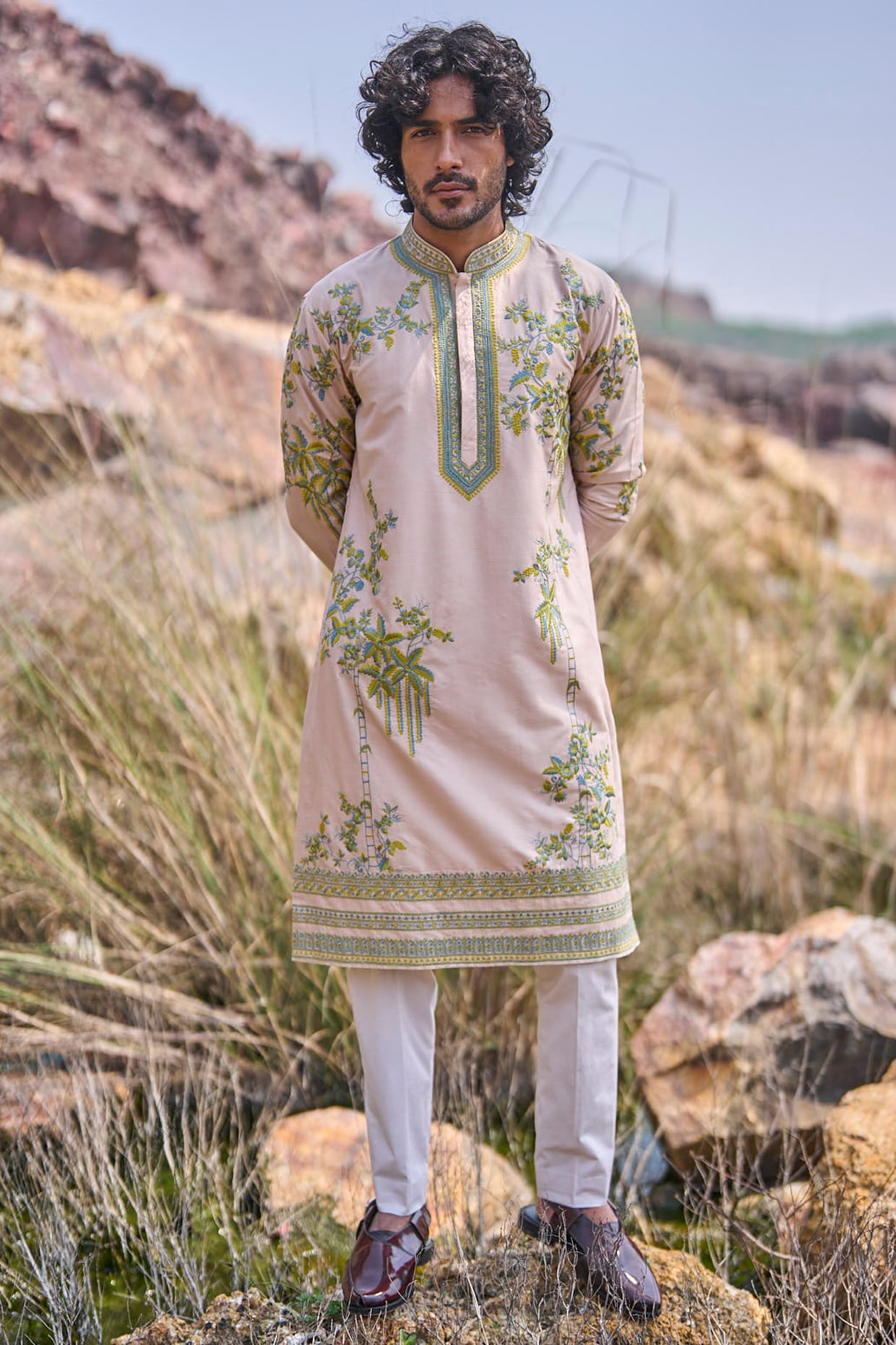 Anushree Reddy Cream Silk Embroidered Kurta Set