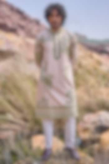Cream Silk Embroidered Kurta Set by Anushree Reddy Men at Pernia's Pop Up Shop
