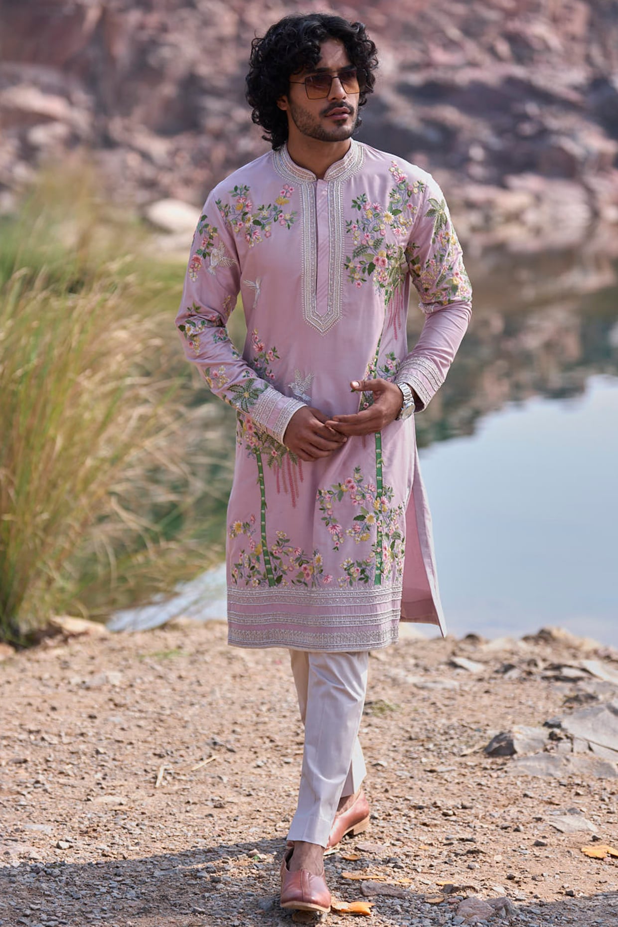 Anushree Reddy Lilac Silk Thread Embroidered Kurta Set