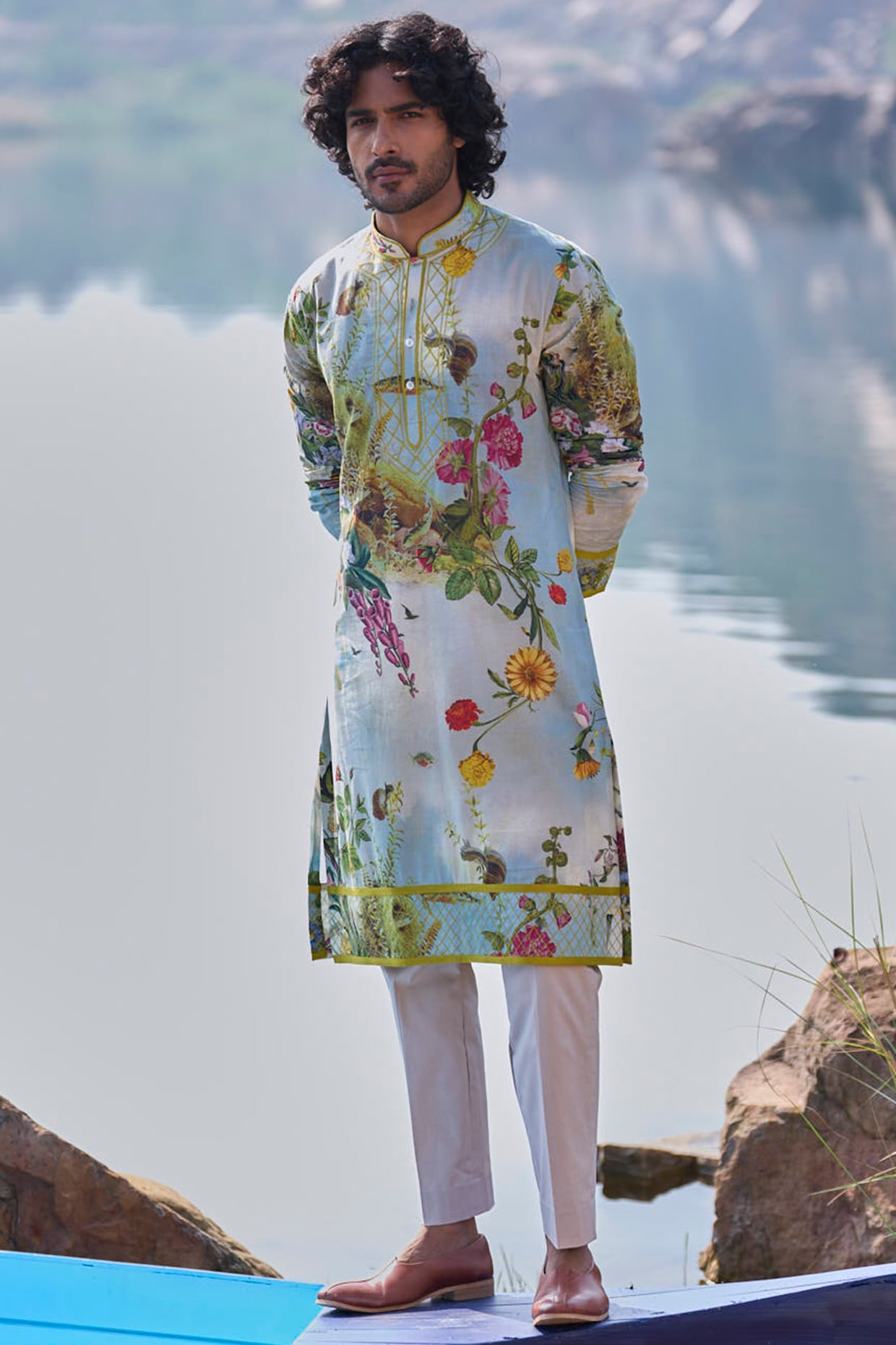Anushree Reddy Sea Green Silk Printed Kurta Set