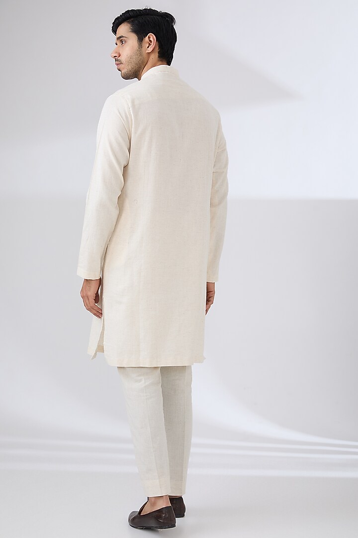 Ivory Raw Silk & Cotton Embroidered Groom Sherwani Set by Anushree Reddy Men at Pernia's Pop Up Shop