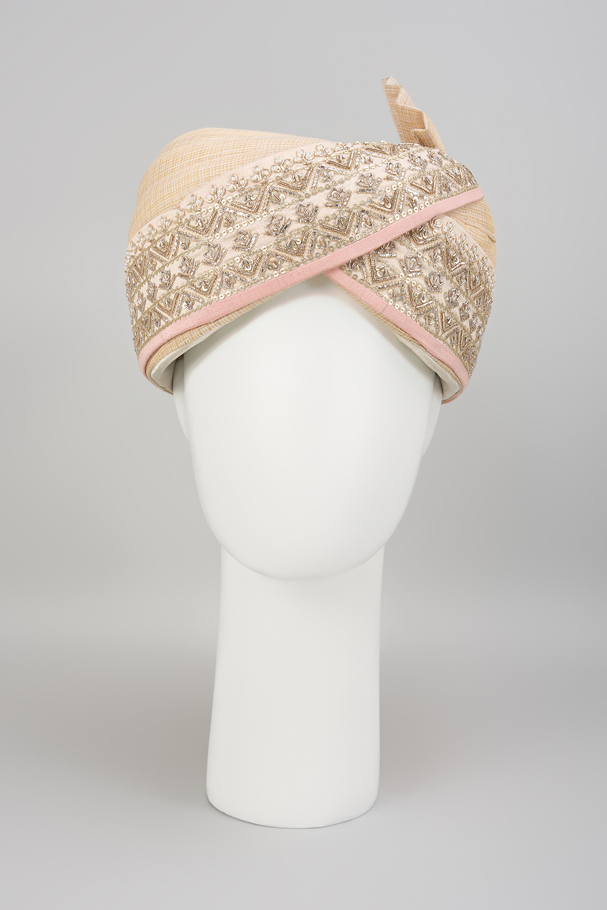 Light Pink Raw Silk Embroidered Safa by Anushree Reddy Men
