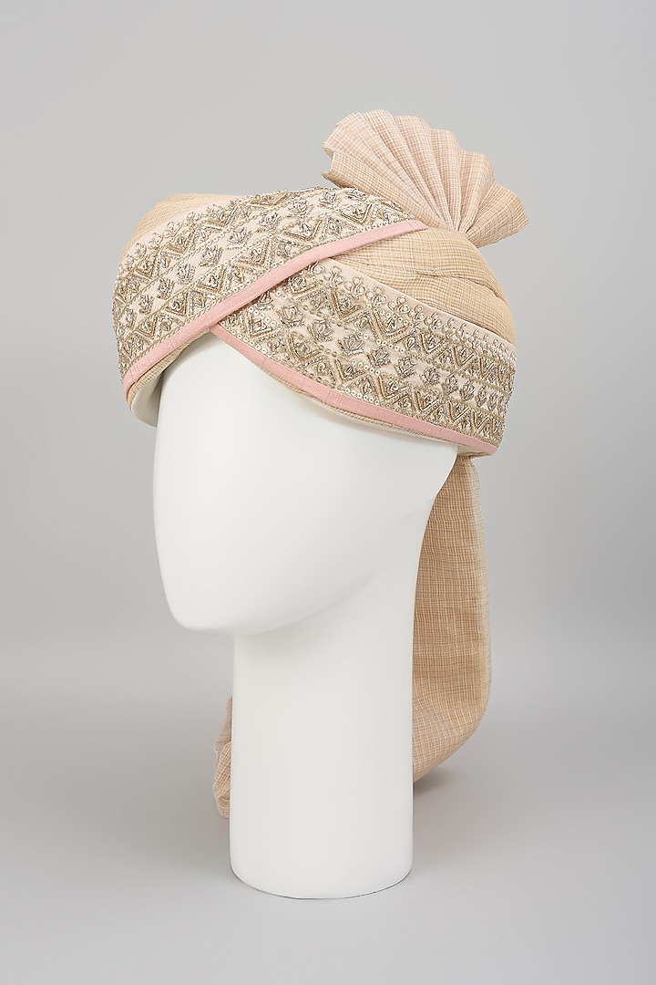 Light Pink Raw Silk Embroidered Safa by Anushree Reddy Men at Pernia's Pop Up Shop