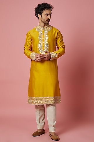 Buy Yellow Punjabi Kurta for men Online from Indian Designers 2024