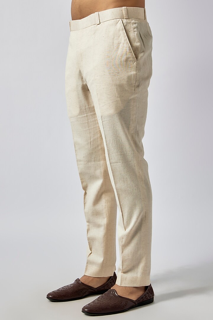 Beige Raw Silk Thread Embroidered Bundi Jacket Set by Anushree Reddy Men at Pernia's Pop Up Shop