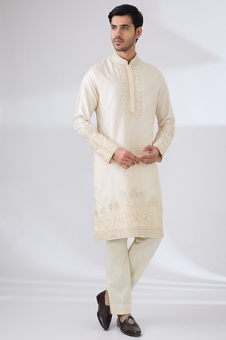 Mint Green Silk Thread Embroidered Groom Indowestern Set by Anushree Reddy Men at Pernia's Pop Up Shop