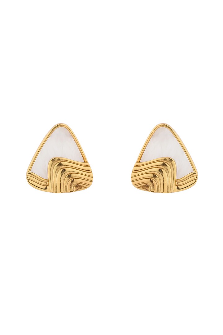Gold Finish Pearl Trey Stud Earrings by Anaash at Pernia's Pop Up Shop