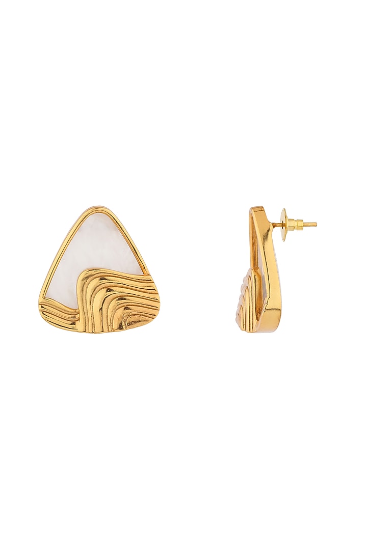 Gold Finish Pearl Trey Stud Earrings by Anaash at Pernia's Pop Up Shop