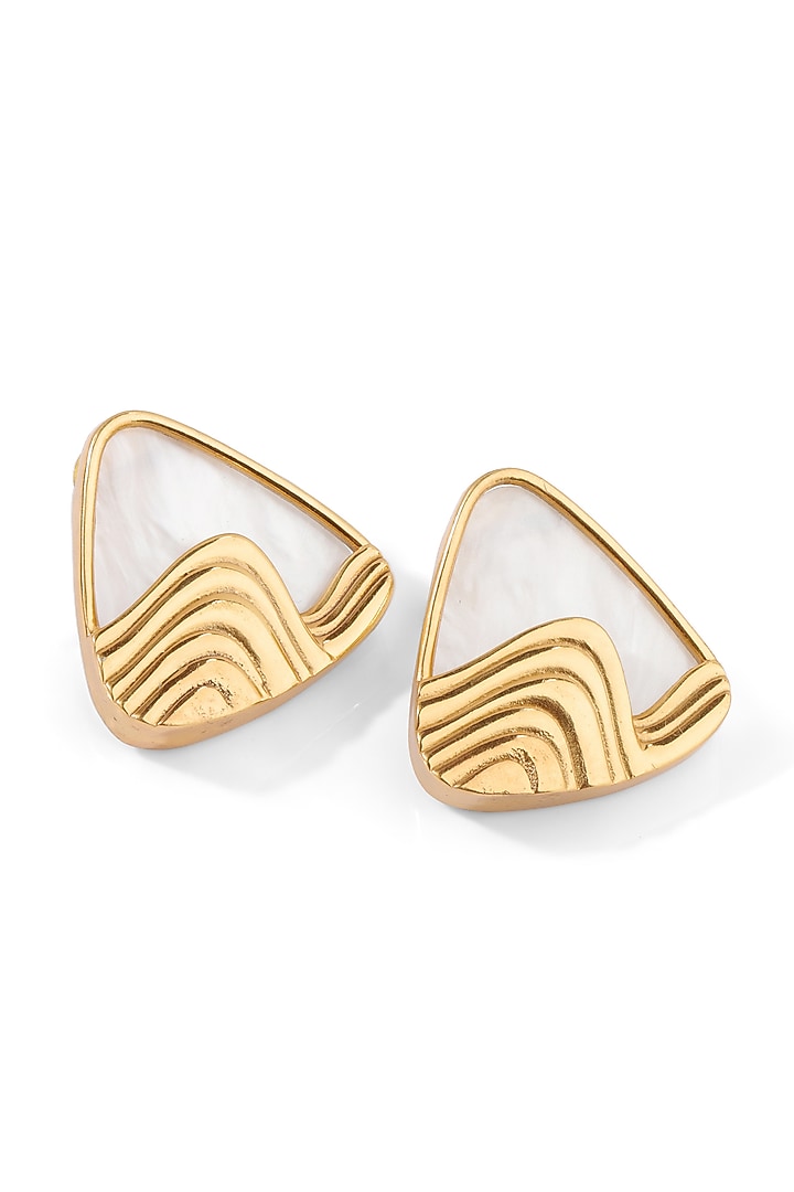 Gold Finish Pearl Trey Stud Earrings by Anaash at Pernia's Pop Up Shop