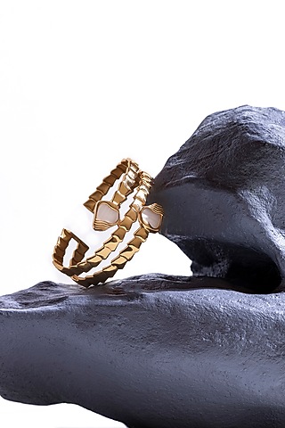 Gold Finish Pearl Pret Cuff by Anaash