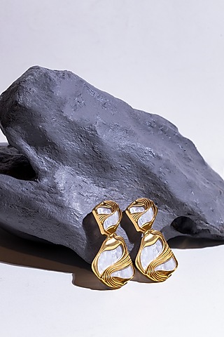 Gold Finish Pearl Maxi Pret Dangler Earrings by Anaash
