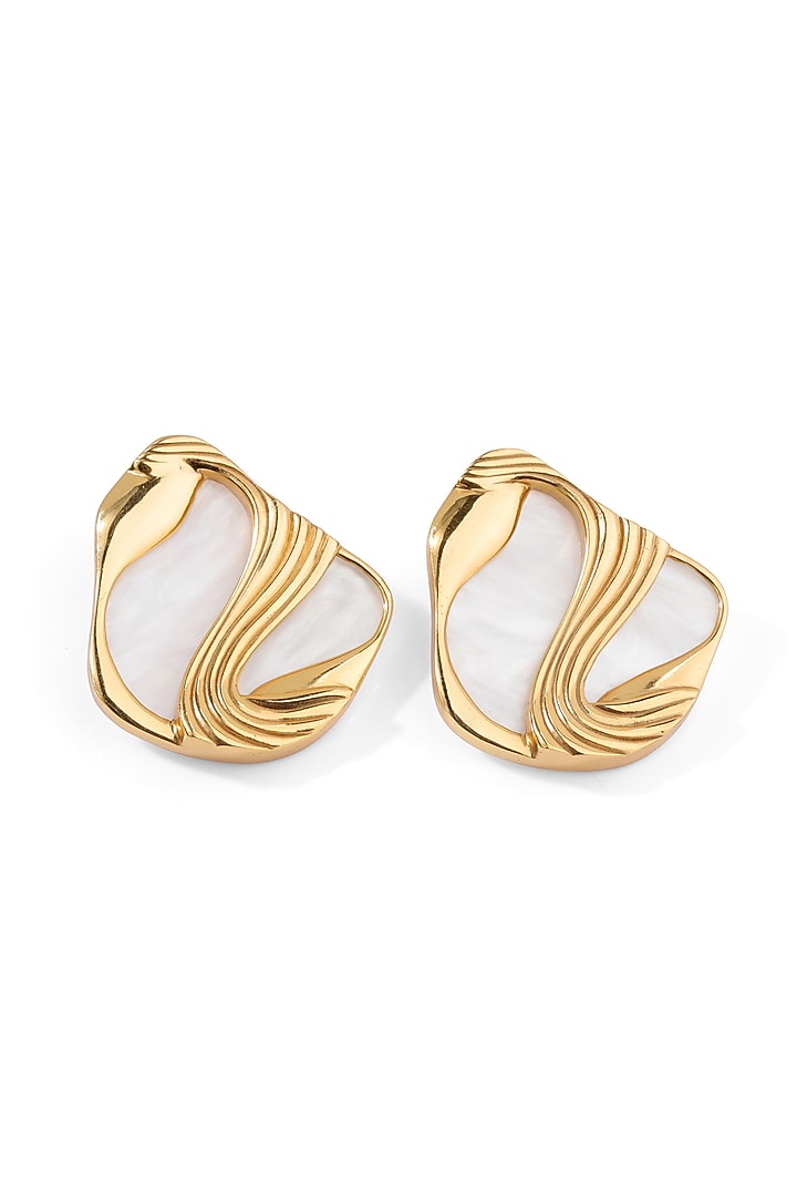 Gold Finish Pearl Amby Stud Earrings by Anaash at Pernia's Pop Up Shop