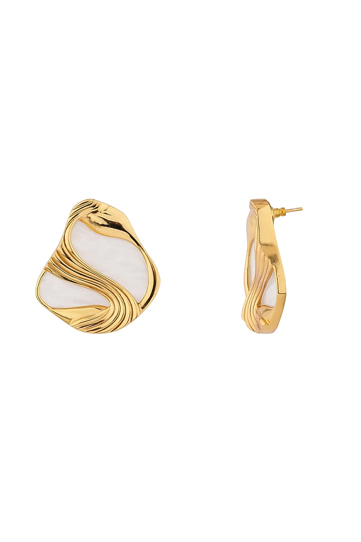 Gold Finish Pearl Amby Stud Earrings by Anaash at Pernia's Pop Up Shop