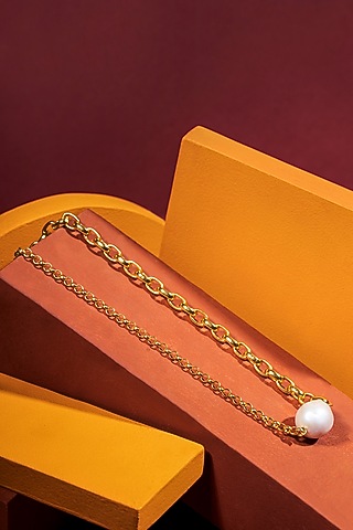 Gold Plated Baroque Pearl Necklace by Anaash