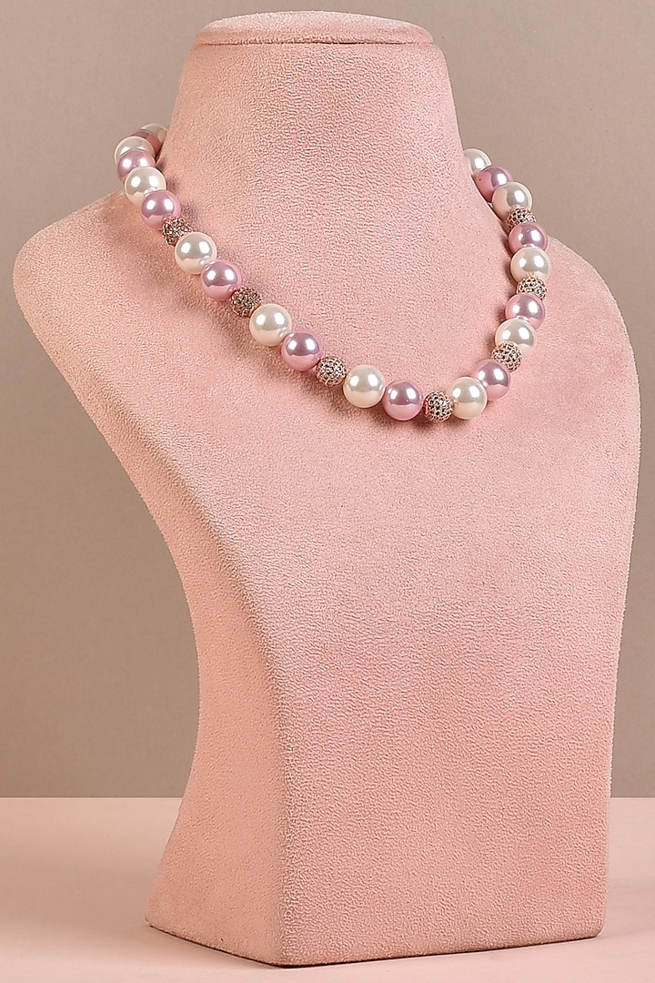 White & Purple Pearl Necklace by Anaash