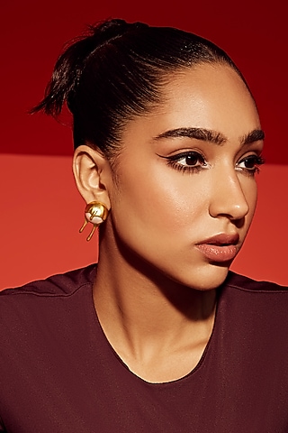 Gold Finish Pearl Stud Earrings by Anaash