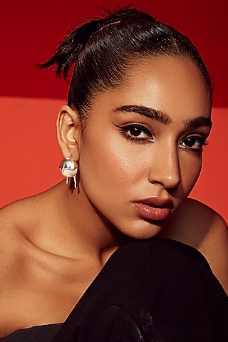 Silver Finish Pearl Stud Earrings by Anaash