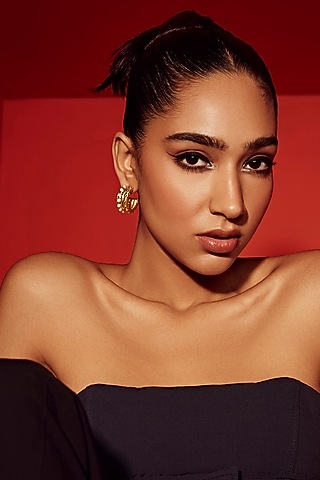 Gold Finish Pearl Hoop Earrings by Anaash