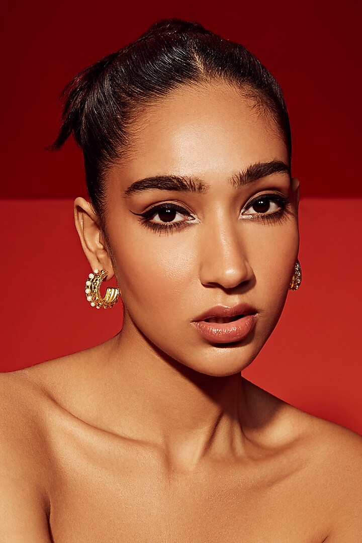 Gold Finish Pearl Hoop Earrings by Anaash at Pernia's Pop Up Shop