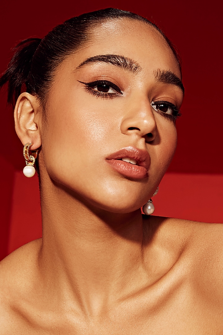 Gold Finish Pearl Dangler Earrings by Anaash at Pernia's Pop Up Shop