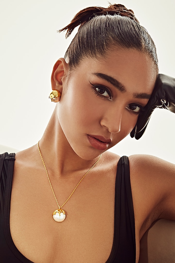 Gold Finish Pearl Stud Earrings by Anaash at Pernia's Pop Up Shop