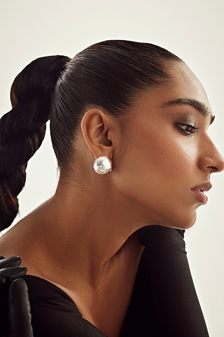 Silver Finish Pearl Stud Earrings by Anaash at Pernia's Pop Up Shop