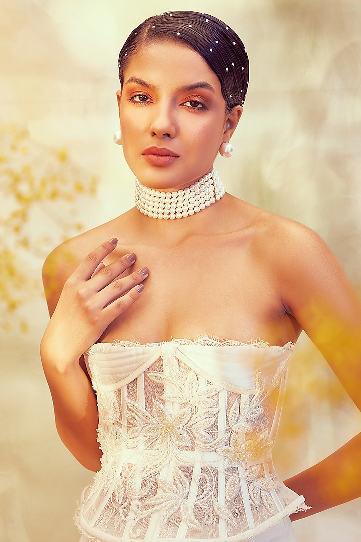 White Brass Choker Necklace With Pearls by Anaash at Pernia's Pop Up Shop