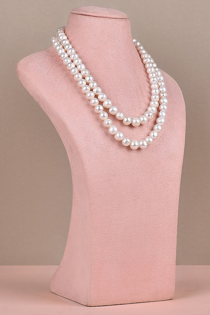 White Natural Pearl Layered Necklace by Anaash
