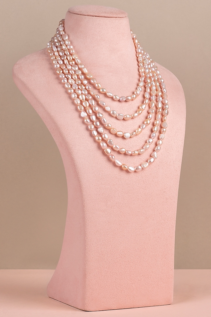 Pink Freshwater Pearl Layered Necklace by Anaash