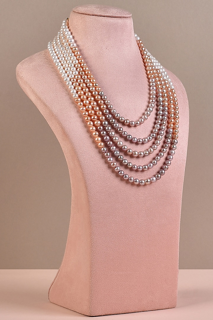Multi-Colored Pearl Layered Necklace by Anaash