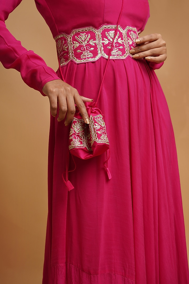 Hot Pink Embroidered Party Wear Anarkali Set by Label Anshita Garg at Pernia's Pop Up Shop