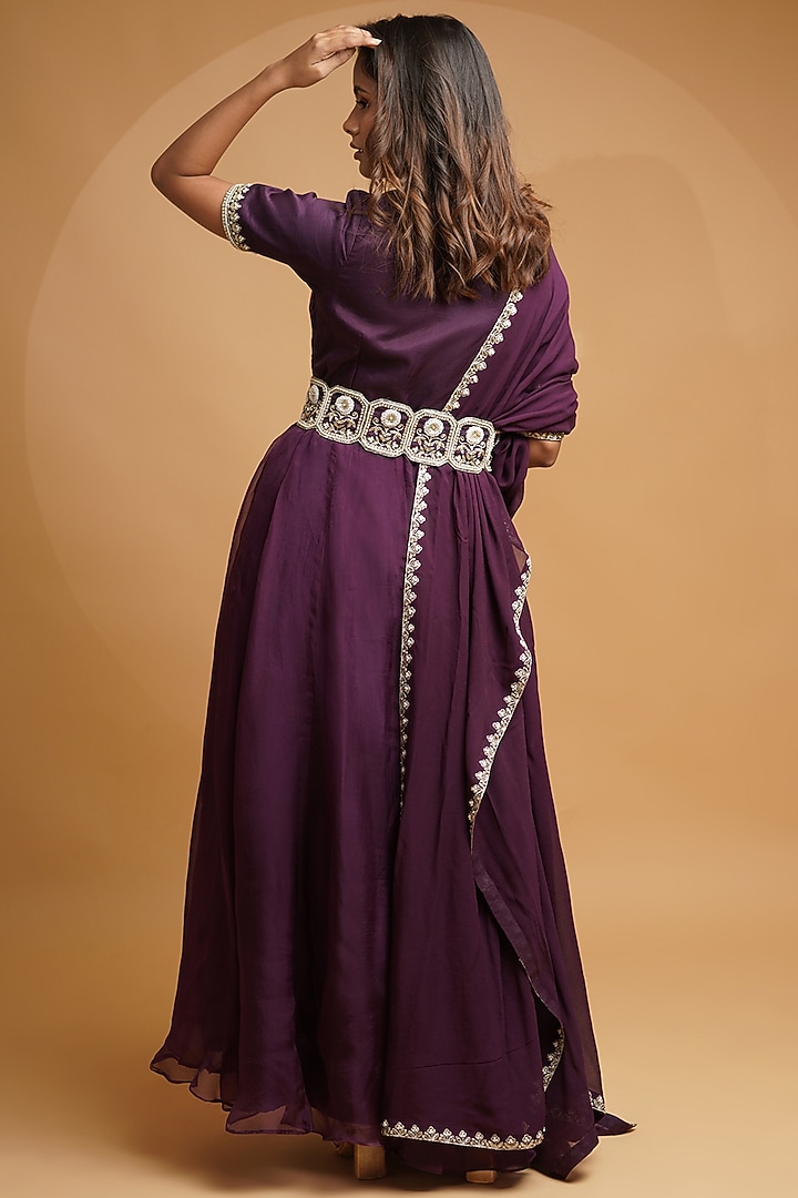 Purple Hand Embroidered Party Wear Anarkali Set by Label Anshita Garg at Pernia's Pop Up Shop