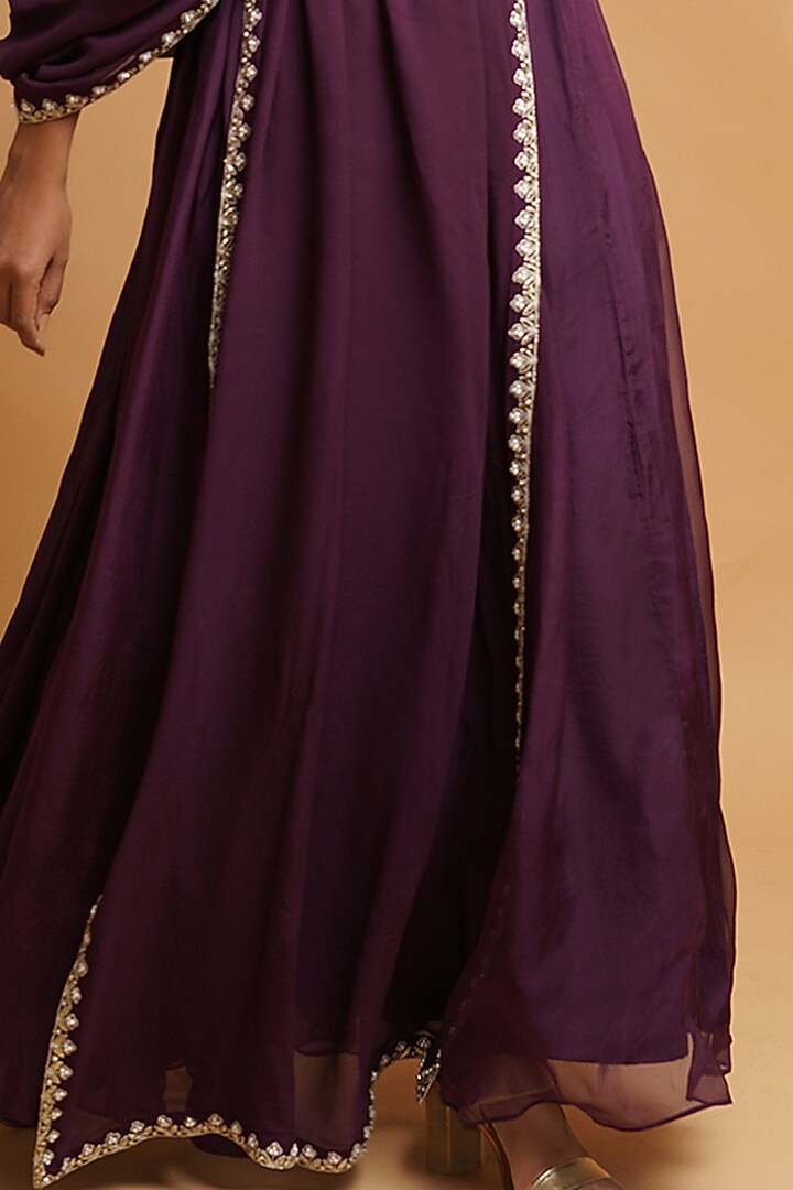 Purple Hand Embroidered Party Wear Anarkali Set by Label Anshita Garg at Pernia's Pop Up Shop