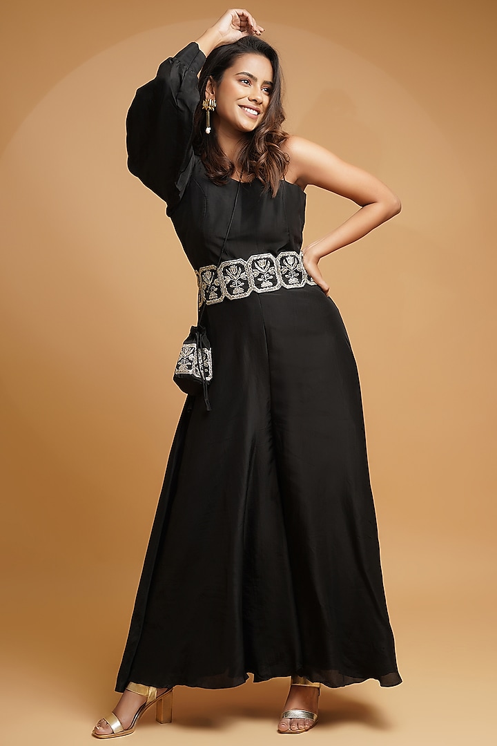 Black Embroidered Jumpsuit by Label Anshita Garg