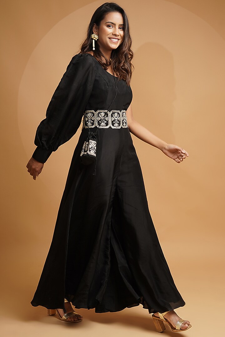 Black Embroidered Jumpsuit by Label Anshita Garg at Pernia's Pop Up Shop