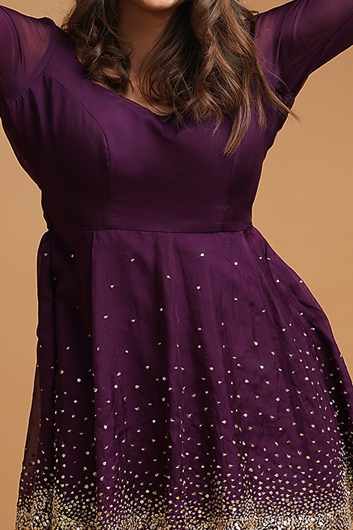 Purple Hand Embroidered Mini Vacation Dress by Label Anshita Garg at Pernia's Pop Up Shop