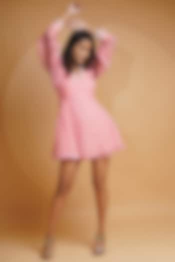 Powder Pink Hand Embroidered Mini Dress by Label Anshita Garg