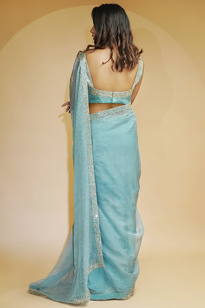 Powder Blue Hand Embroidered Wedding Saree Set by Label Anshita Garg at Pernia's Pop Up Shop
