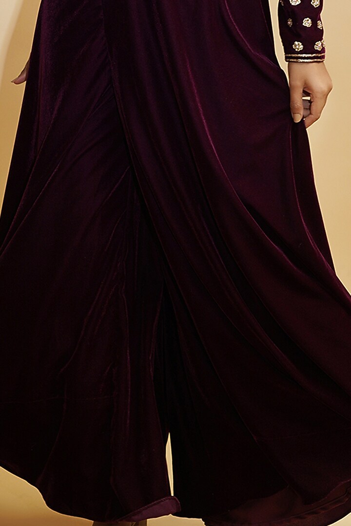 Maroon Hand Embroidered Jumpsuit by Label Anshita Garg at Pernia's Pop Up Shop