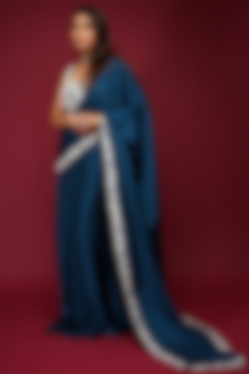 Sapphire Blue Embroidered Pre-Draped Saree Set by Label Anshita Garg