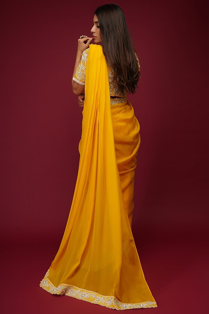Sunshine Yellow Embroidered Wedding Saree Set by Label Anshita Garg at Pernia's Pop Up Shop