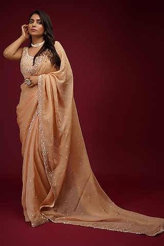 Beige Embroidered Saree Set by Label Anshita Garg