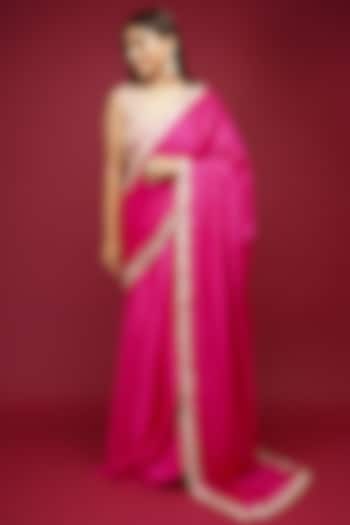 Hot Pink Embroidered Pre-Draped Saree Set by Label Anshita Garg