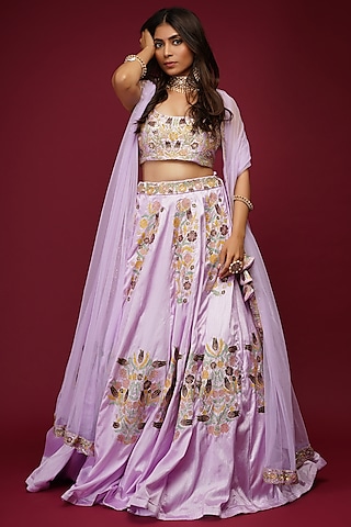 Lavender Embroidered Lehenga Set by Label Anshita Garg