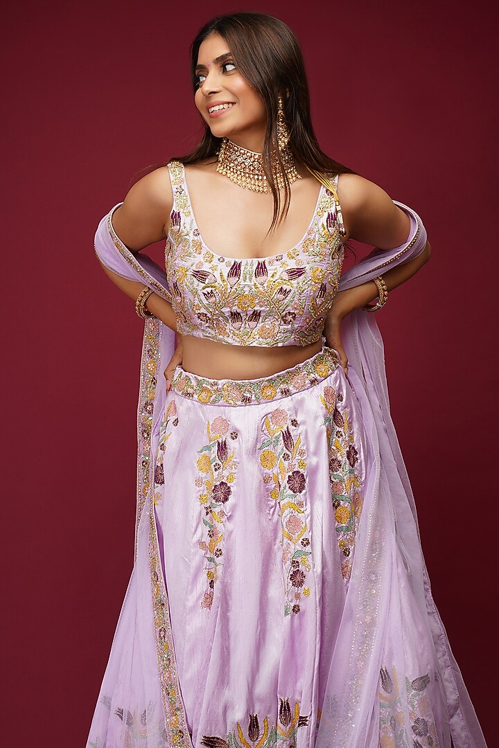 Lavender Embroidered Wedding Lehenga Set by Label Anshita Garg at Pernia's Pop Up Shop