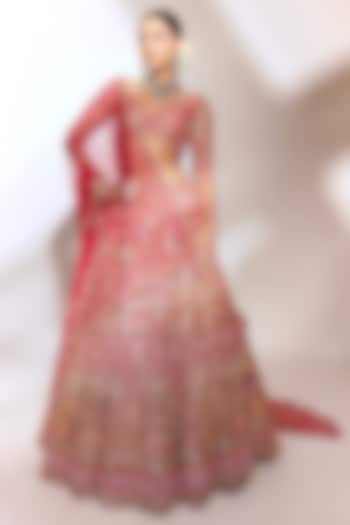 Crimson Tussar Silk Zari Embroidered Bridal Lehenga Set by Anshika Tak Label at Pernia's Pop Up Shop