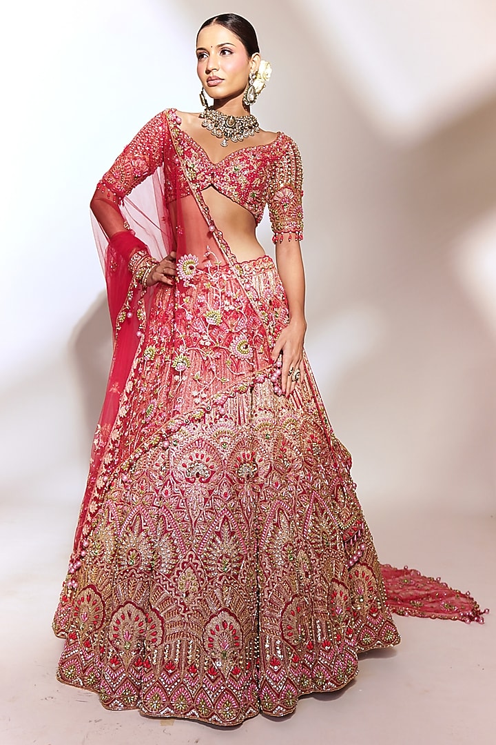 Crimson Tussar Silk Zari Embroidered Bridal Lehenga Set by Anshika Tak Label at Pernia's Pop Up Shop