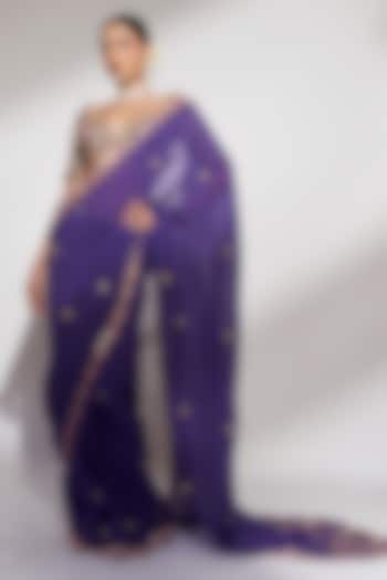 Purple Organza Sequins Embellished Wedding Saree Set by Anshika Tak Label at Pernia's Pop Up Shop