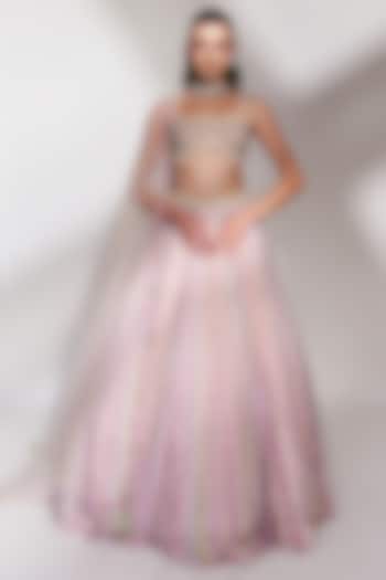 Pastel Pink Tussar Silk Sequins Embroidered Bridal Lehenga Set by Anshika Tak Label at Pernia's Pop Up Shop