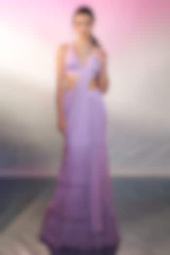 Lavender Georgette Layered Draped Wedding Saree Set by Anshika Tak Label at Pernia's Pop Up Shop